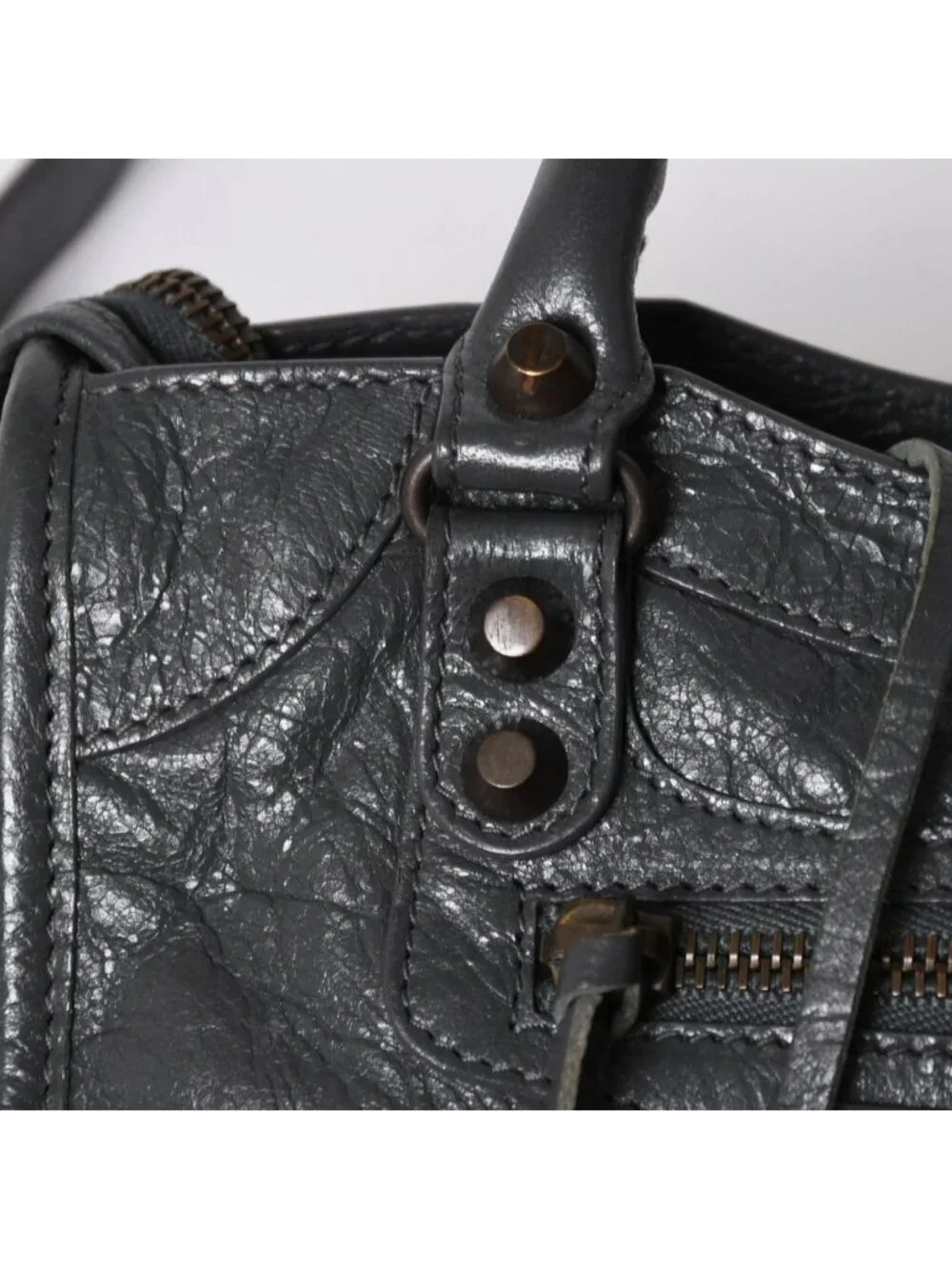 Balenciaga Classic Mini City 2-Way Bag Leather Gray Antique Gold